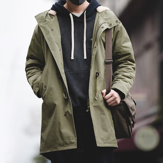 Maden workwear American retro M51 fishtail windbreaker mid-length hooded jacket men's military coat park over cotton jacket autumn and winter military green (slim fit) L
