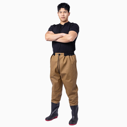 Yudaren thickened waist-length waders, half-length fishing rain pants, men's one-piece rain boots, waterproof clothes, water fork pants, wear-resistant, black, with waist protectors (knee protectors), 80 silk, L 42-43 shoe size