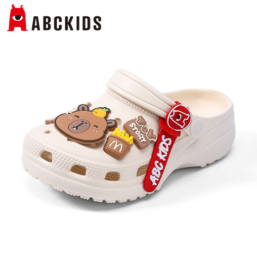ABC Kinder Kinderschuhe Summer Männer und Mädchen Sandalen weiche Sohle-Loch-Schuhe Kapibala Beach Schuhe 8597 Beige 30-31