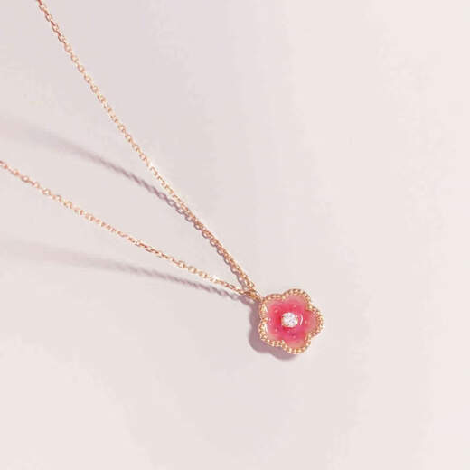 Youshu 18K gold pink peach blossom necklace for women, light luxury sterling silver gold-plated sweet cherry blossom clavicle chain four-leaf clover trendy pink peach blossom necklace