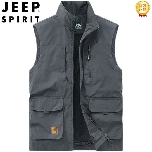 Jeep Spirit Vest Men's NOUVEAU 2025 Printemps et automne Modèle mince d'été grande taille Multi-poche gilet gilet extérieur gilet à séchage rapide Clip de cheval 677 kaki m