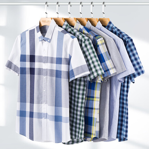LAXSESU SOMMER SOMME SELLEVE HIMERE HIMEREN Oxford Sleeve Business Casual Young und atmungsaktives, dünnes Plaidhemd D-702: Kurzarmstil 38