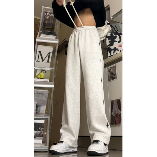 宗狮猴威觉美式hiphop休闲裤子男星星潮牌春秋季街舞卫裤直筒垂感运动长 灰色 均码 XL码(110斤-145斤)