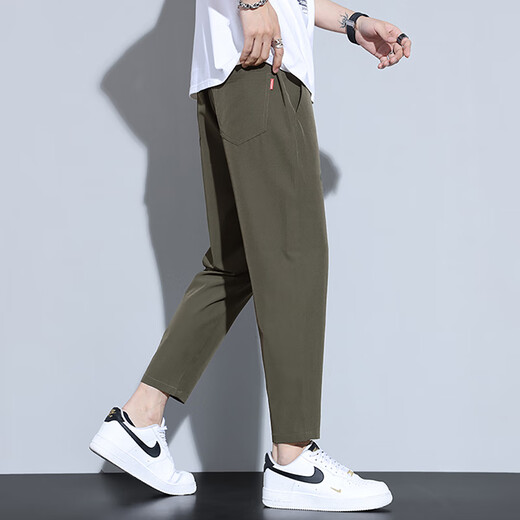 Lomond Hosen Herren Sommer Lose Casual Hosen Herren Eisseide gerade lose drapierende sportliche vielseitige Kumpelhosen 718b Militärgrün 2xl