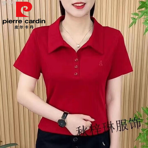 皮尔卡丹（pierre cardin）女士夏季polo衫翻领短袖t恤中年妈妈显瘦运动2025新款遮肚子上衣 9929黑色今年流行的轻奢品牌 2XL 建议130-145斤