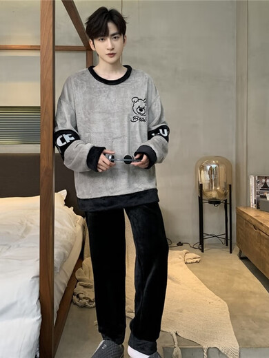 Herbst- und Winterflanell des Pyjama-Herren-Herren-Herren-Cartoons unter jungen Menschen losen Hauskleidung Wyex3883 L (Empfohlen 90-115 Jin [Jin gleich 0,5 kg]) alle Größe