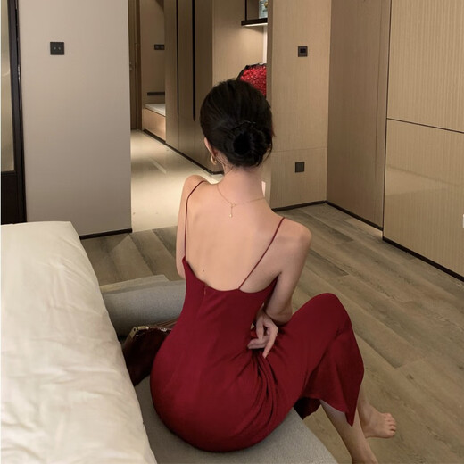 酷虎客晚礼服女2025新款性感法式醋酸针织吊带连衣裙女早春新款名媛御姐 9737黑色丝绒p M
