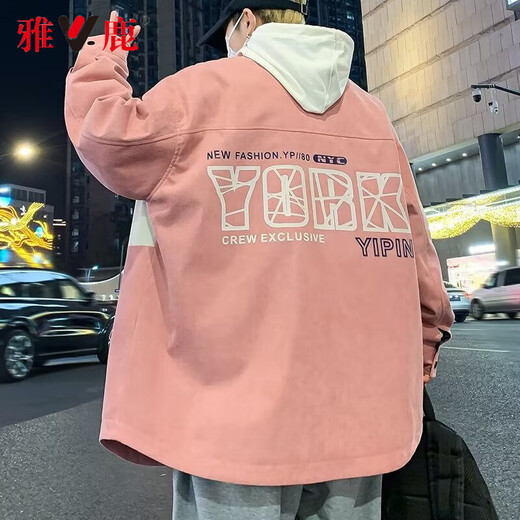 Yalu Spring Jacke Herren-Trendy Harbor Style-Jacke Herren-Shirt Street Casual Top Kleidung Frühling und Herbst Herren Outer D687 Aprikosenfarbe regulär 8xl (Empfohlen 265-285jin [Jin gleich 0,5 kg])