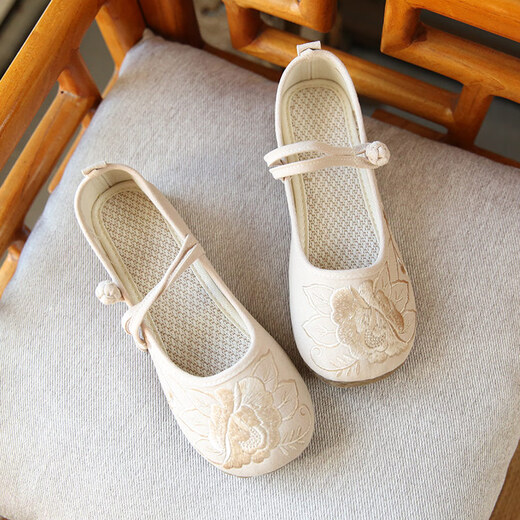 Juans Seidenfrührung und Herbst Dick-Soled Flat Heel Non-Slip-Frauen-Singles Schuhe Retro einfache und elegante nationale Stilstile bestickte Schuhe bequeme Runde-Toe-Alt-Peking-Stoffschuhe aggressiv
