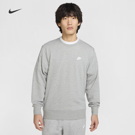 Nike (NIKE) official men's french wool top autumn round neck sweatshirt embroidery soft and comfortable FN3889 063 color adjustment dark gray/white L