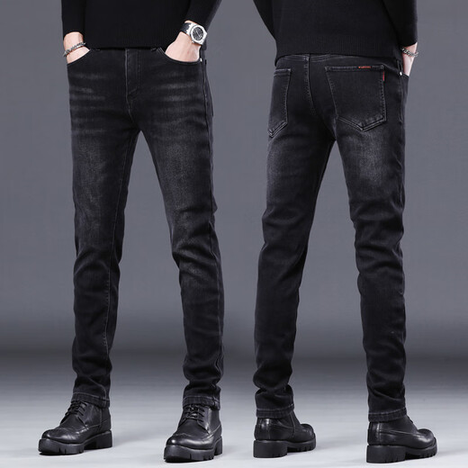 Muzhi Hong Kong trendy European high-end smoke gray jeans men's spring and summer slim feet trendy casual and versatile trousers black 1048 33