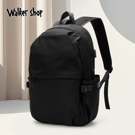 Walker Shop [Brand Selection] Men's Backpack Simple Large Capacity Computer Bag Backpack Men's Backpack Waterproof Travel Bag Black