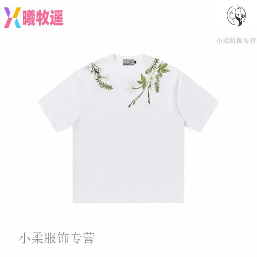 
UHFRHARSH AND CRUEL American alphabet plant flower round neck short-sleeved T-shirt for men and women summer s1049# white M