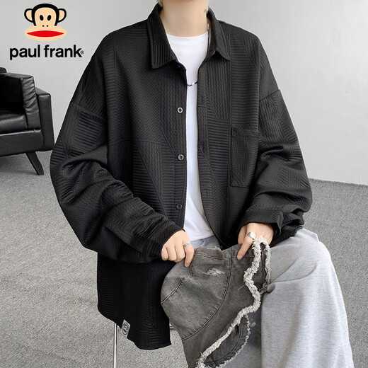 大嘴猴（paul frank）长袖衬衫男春秋季时尚百搭衬衣男士休闲外套男装上衣 黑色 2XL