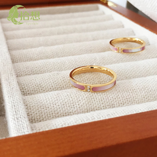 Shixiang Light Luxury Ring Exquisite and High-end Large Size Women's Fat MM Micro-Inlaid Pink Shell European and American Fat People's Thick Finger Index Finger Ring Gold Color Pink Shell Model US Size 9