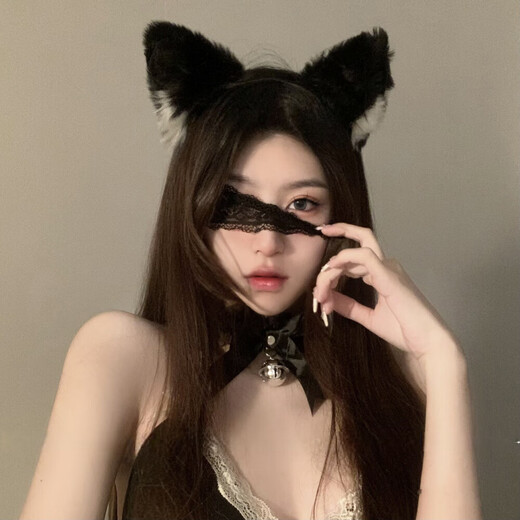 Miao Yijia Cat Ear Headband Female Cos Cat Ear Headband Female Hair Accessory Rabbit Ears Chinese Valentine's Day Couple Fun Bell Collar Eye Mask Cat Ear Headband + Lace Eye Mask + Bell Collar