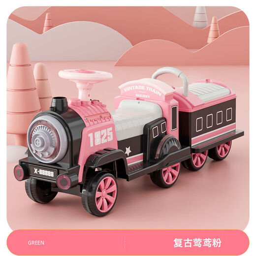 
Wanre children's electric four-wheel train track car can be remotely controlled and can be charged to sit on a double second child for boys and girls 1-6 years old. Low-end Chinese red locomotive without carriage
