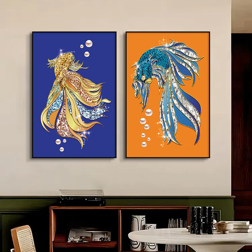 赛维欧 北欧轻奢客厅装饰画餐厅背景墙两联壁画现代简约沙发后面的挂画 12172-1/12172-2 40*60 PS环保画框+水晶画面+黑框