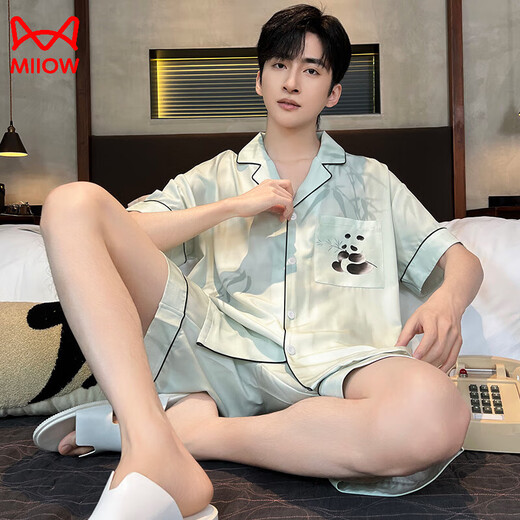 Catman Miiow2025 Neues Pyjamas -Sommer -Kurzfilm Shorts Thin Ice Seide Sommer Neues chinesisches Panda -Heimkleidungssatz Ice Seide G834 3xl (Vorgeschlagene Größe 185 und Gewicht 1
