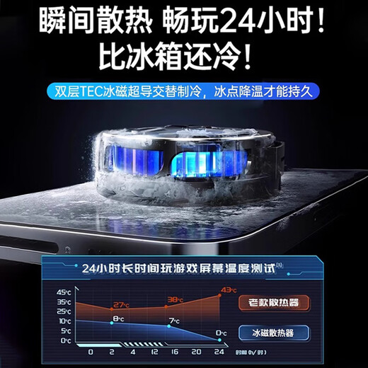手机散热器磁吸半导体制冷结冰背夹静音苹果小米黑鲨直播电竞神器 黑【顶配款】真结冰-超频制冷-3档数显变频控温