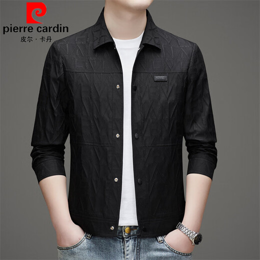 皮尔卡丹（pierre cardin）2025春秋季新款高端翻领夹克男士时尚休闲纯色百搭纽扣上衣外套男 黑色 M