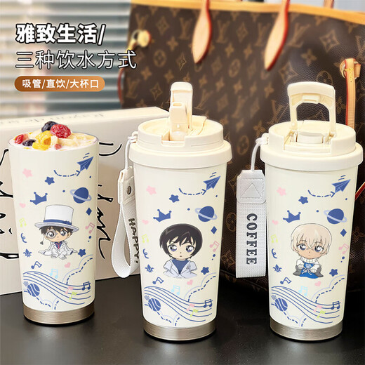 柯南水杯保温杯吸管咖啡杯简约ins高颜值学生便携316不锈钢LB BXAB15780动漫女/ 不锈钢内胆520ML配挂绳/