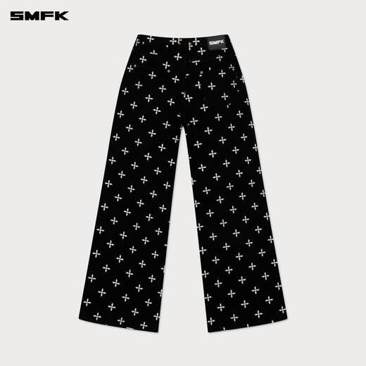 SMFK十字经典阔腿牛仔裤复古宽松休闲百搭许靖韵同款PD005BJ/BG/LG/CW 黑花园 L
