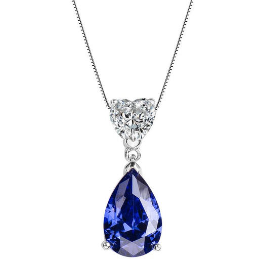 Kuang Yi sapphire necklace 925 silver heart-shaped water drop gemstone necklace clavicle chain women's tanzanite sapphire pendant 925 pure 25 silver necklace