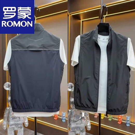 罗蒙春夏季新品男士轻奢时尚立领马甲坎肩感休闲百搭气质潮流 黑色#高品质 XL 【130-150斤】