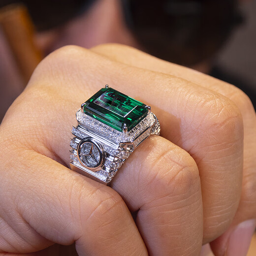 Guanpuge Fat Donglai same style men's platinum ring covered with silver pt950 cultivated emerald index finger men's trendy brand sense luxury car logo platinum covered with silver-Mercedes-Benz car logo No. 18-21
