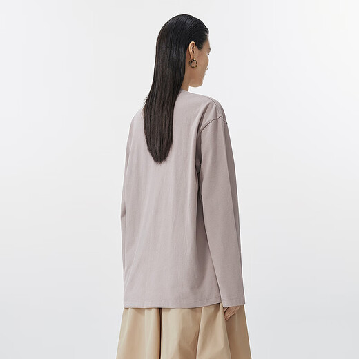 Jnby/Jiangnan Buyi 25 Sommer neues T-Shirt für Frauenkatze gedruckt H-förmig runden Hals Langarm Lose 5p4112750 674/mittelgraues Pulver s