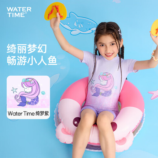 WATERTIME children's swimsuit girls short-sleeved one-piece boxer sun protection middle and large children 2025 new girls swimwear Qimengzi 120 120cm-130cm/18-22KG