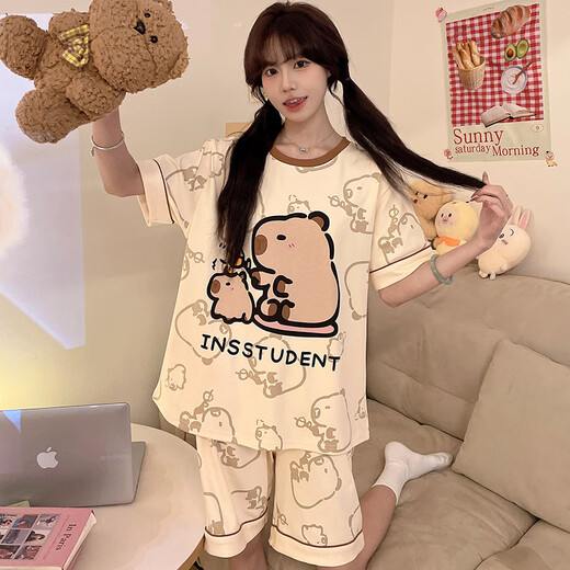Pajamas Girls Algodón puro Manga corta 2025 Summer NUEVO AL MEDIO Y LAS NIÑOS GRANDES PARA JUNIER SIGULAR Madre e hija Pajamas T-826# Yugui Dog One Size 10 Tamaño (sugerido High 103-113)