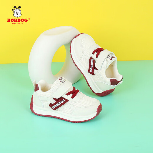 BOBDOG baby boy shoes autumn and winter soft-soled children's plus velvet cotton shoes toddler shoes 2 children's sports shoes 4-6 years old rice wine red breathable double mesh BBB560 18 shoe inner length 13.2cm