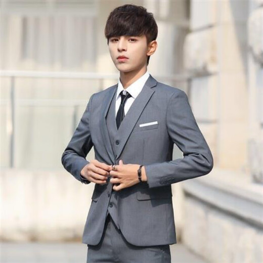 FANQI Teen High School Adult Dress Suit Uniform Boys Suit Suit Men's Five-piece Suit Korean Version Navy Suit + Pants L 95-110 Jin Jin is equal to 0.5 kg