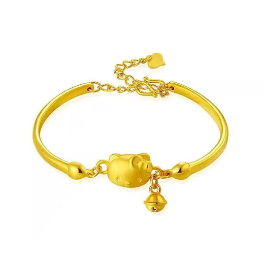 NXO gold 999 Hello Kitty bracelet gold KT cat bell bracelet bracelet adjustable half bracelet for girlfriend gold-plated gift box packaging