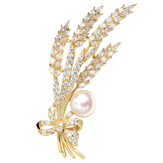 Ya Ge/natural real pearl wheat ear brooch high-end women's corsage brooch high-end clothing accessories gold