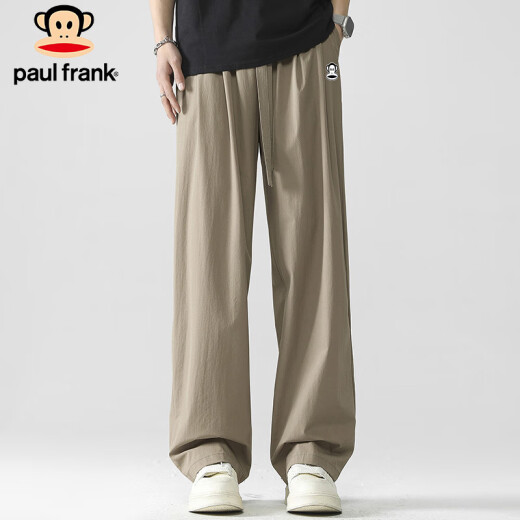 大嘴猴（paul frank）冰丝裤子男士宽松休闲裤男夏季百搭运动垂感阔腿男裤 卡其色 XL 