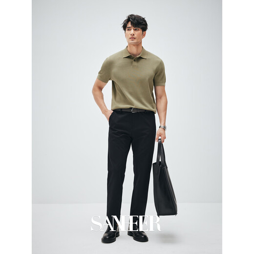 
SANHEER [Estoric Gentleman] 120S long velvet cotton breathable hole-pulling process Summer lapel short-sleeved T-shirt DAT983 Sunny Blue L /50