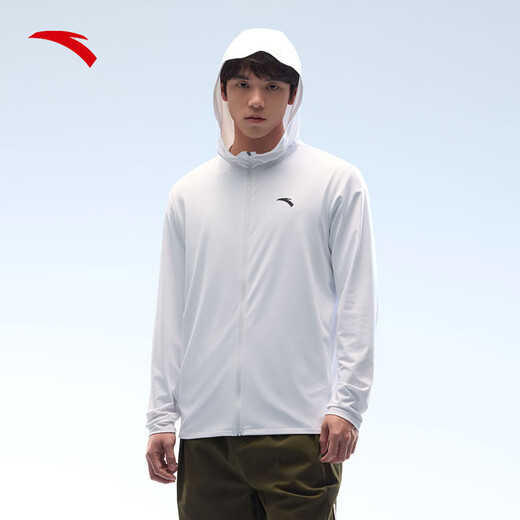 ANTA Jacket Men's New Winter Sun Protection Clothing Sports Cardigan Hooded Jacket Windbreaker Fitness Running Sportswear Pure White-1 L (Male 175)