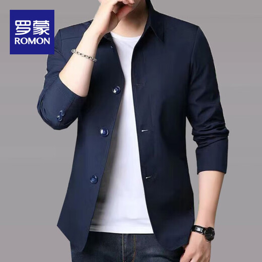 罗蒙（ROMON）春秋季男士商务休闲夹克西装中青年纯色翻领薄款韩版修身风衣外套 浅灰色1048 M 【建议98-118斤】