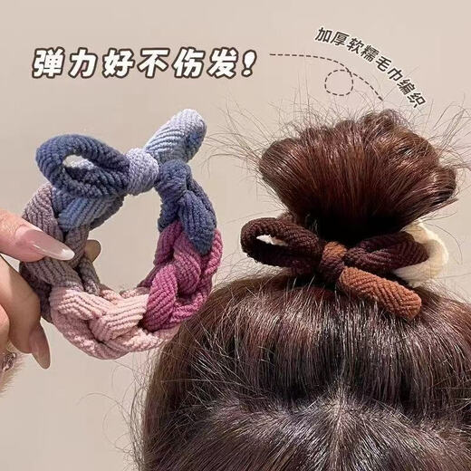 Thick headband, rubber band, braided bow, headband, ponytail, high-elastic hair band, ball hair accessories, widened and durable, 1 piece shipped in random colors