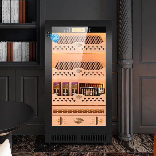 FUKE FK-22C cigar cabinet household cedar wood liner shelf variable frequency air-cooled frost-free compressor WiFi remote intelligent control fingerprint lock constant temperature and humidity cigar moisturizing smoke cabinet light luxury black cedar wood liner WiFi + purified ammonia + constant temperature and humidity