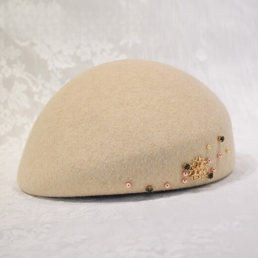 NY-NYM autumn and winter fashion woolen hat beret women's elegant hand-stitched pearl rhinestone painter hat stewardess hat black M (56-58cm)