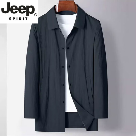 JEEP SPIRIT spring and autumn new style mid-length windbreaker men's business casual lapel jacket coat sun protection thin top trendy brand navy M recommended 90-110Jin Jin equals 0.5 kg