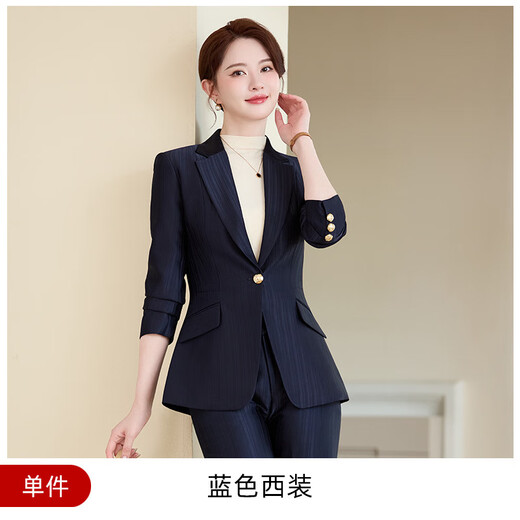 Purple striped blazer women's long-sleeved high-end host professional suit temperament suit formal manager work clothes gold suit + pants L (recommended 100-110 Jin Jin equals 0.5 kg)