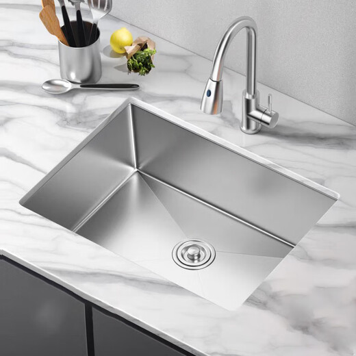 Other kitchen sinks, household sinks, 304 stainless steel brushed sink, narrow side, large single tank, thickened undercounter basin 400 450*450mm | Standard version | Without faucet