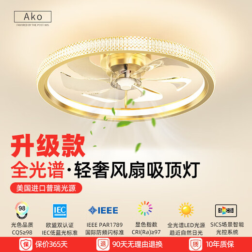 XMSJ lighting fan light ceiling fan light master bedroom room ceiling light new style restaurant fan with lamp 12004 black + white 55CM pole
