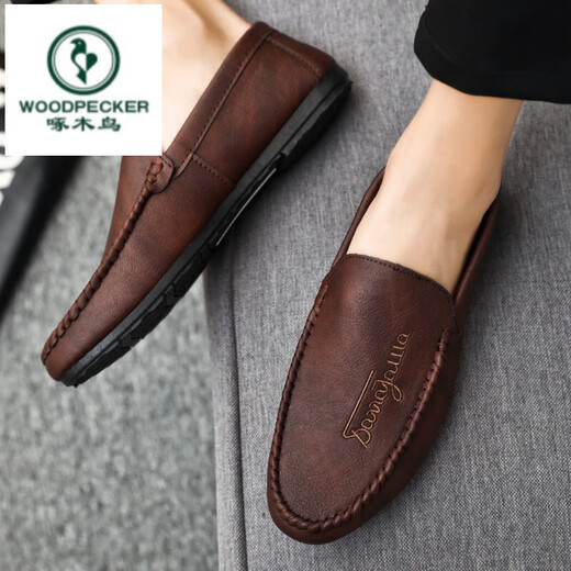 Woodpecker 2025 Nouveaux chaussures de gabares noir noir Chaussures en cuir haut de gamme Men de gamme basses à tendance à la tendance des chaussures pour hommes conduisés D838 Black 39