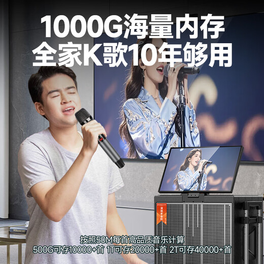 SANSUI home ktv audio set outdoor karaoke smart audio square dance portable pull rod high power speaker with display electric acoustic guitar folk instrument speaker Q188